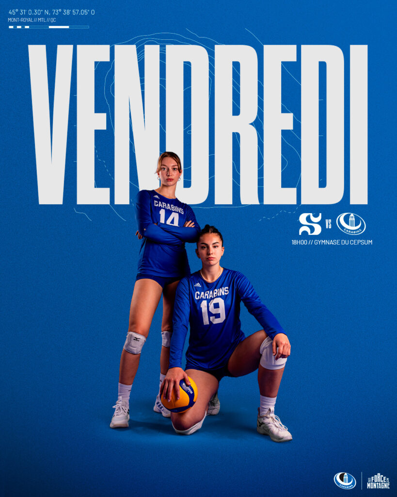 Visuel de volleyball féminin des Carabins contre Sherbrooke.
