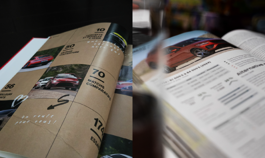 Editorial layouts from the 2025 and 2026 editions of Guide de l’auto.